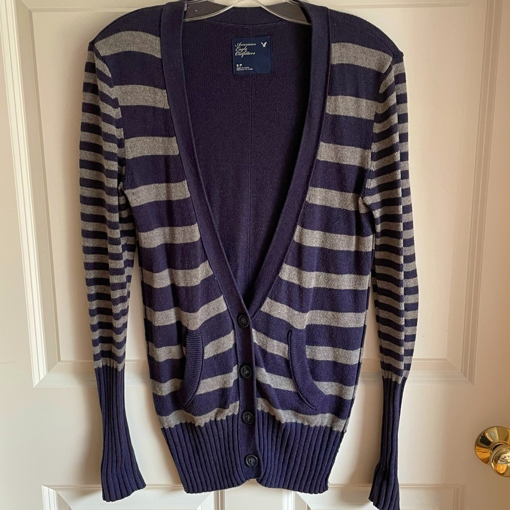 Blue & gray striped American Eagle cardigan